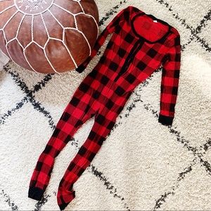 Scoop Neck Long Onesie Pajamas PJ Thermal Plaid